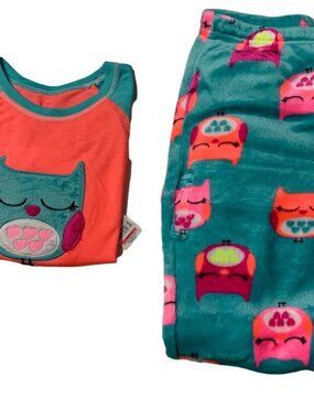 Secret Treasures Girl's 2 Piece Long Sleeve Pajama Set, Coral-Blue, L 10/12
